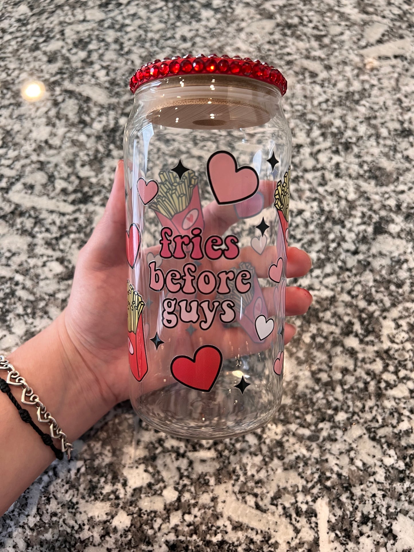 Fries Before Guys 16 oz Glass Cup