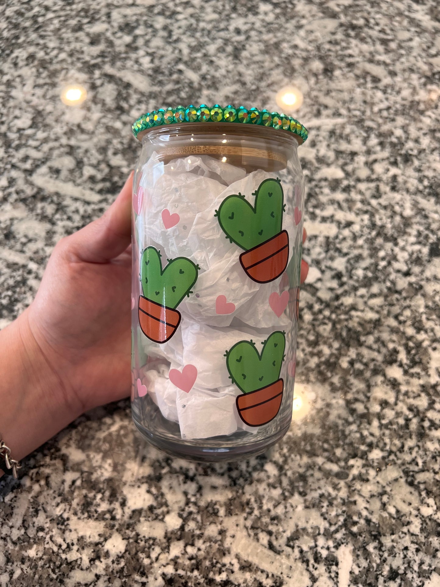 Cute Cactus 16 oz Glass Cup