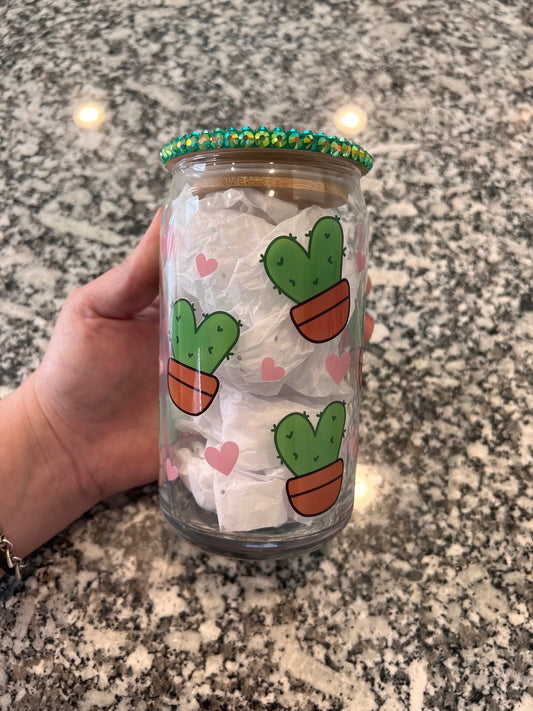 Cute Cactus 16 oz Glass Cup
